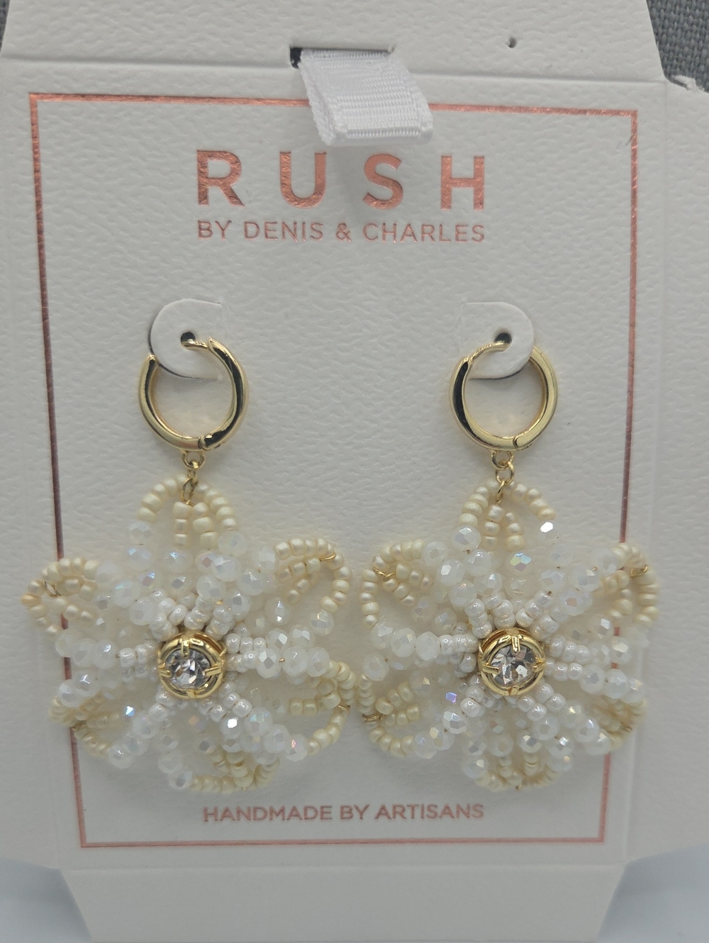 5 for $25! RUSH by Denis & Charles White Beaded Flower Drop Earrings